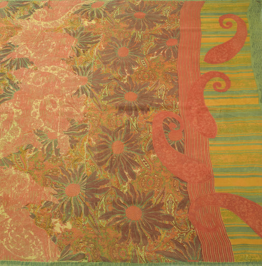 Sushila Vintage Saree 100%Pure Georgette Multi-Color Floral Printed Craft Fabric