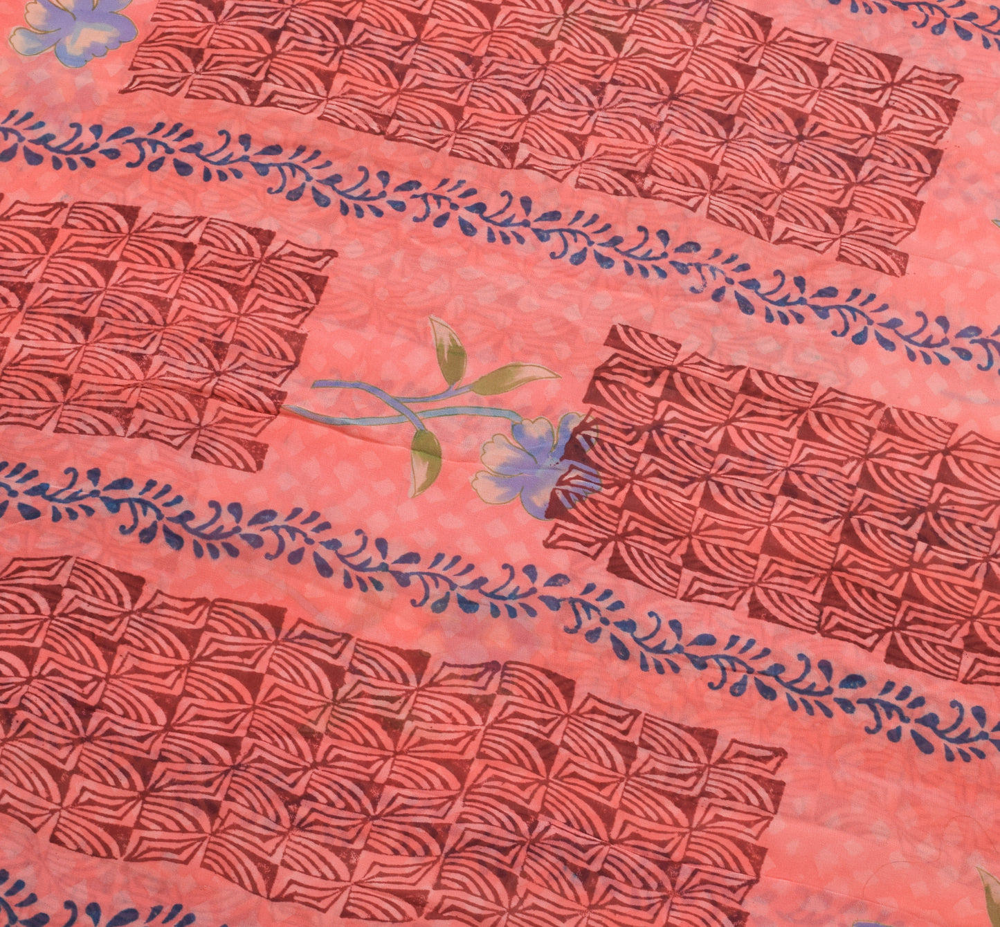 Sushila Vintage Peach Saree 100% Pure Georgette Silk Floral Printed Craft Fabric