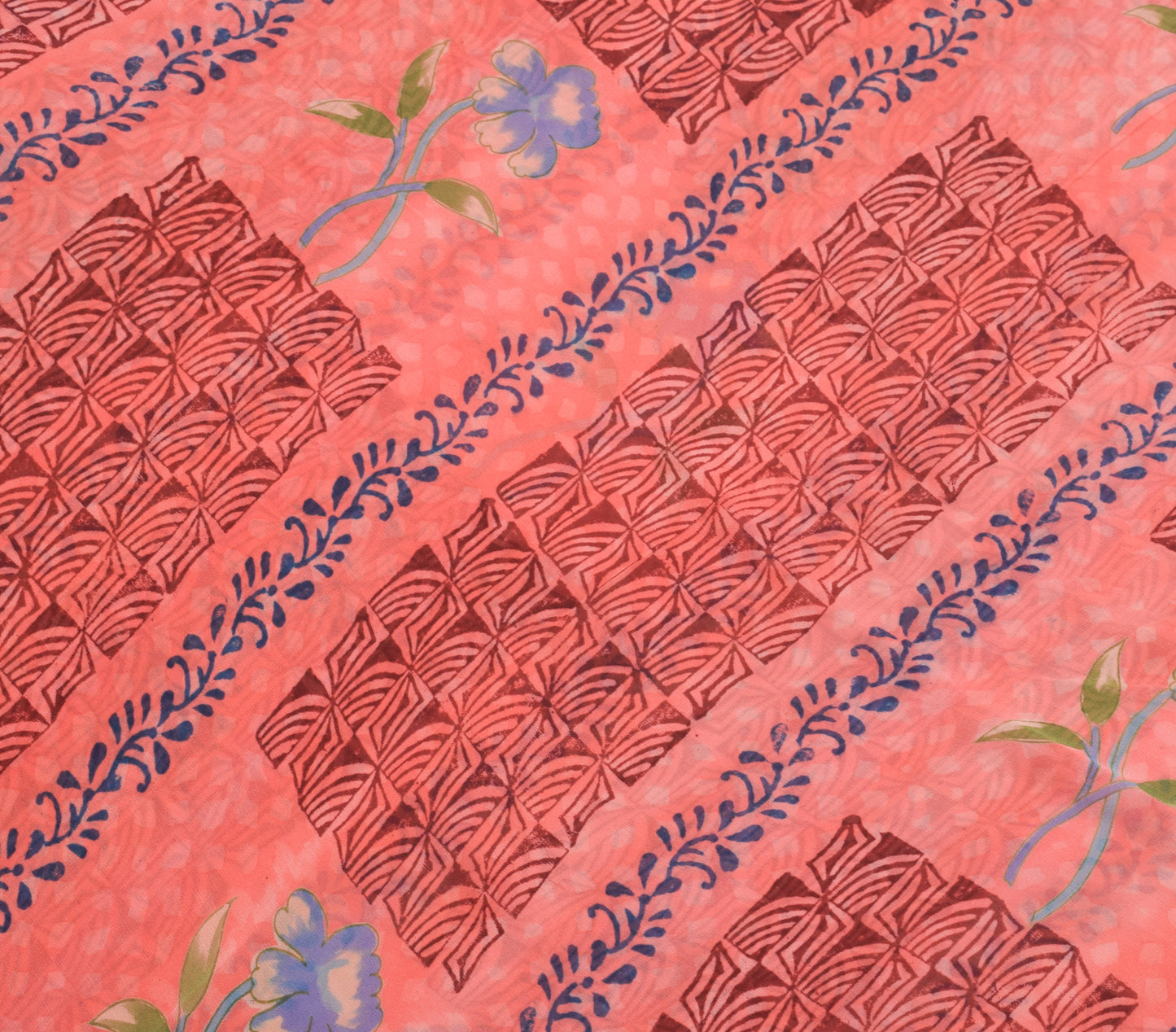 Sushila Vintage Peach Saree 100% Pure Georgette Silk Floral Printed Craft Fabric