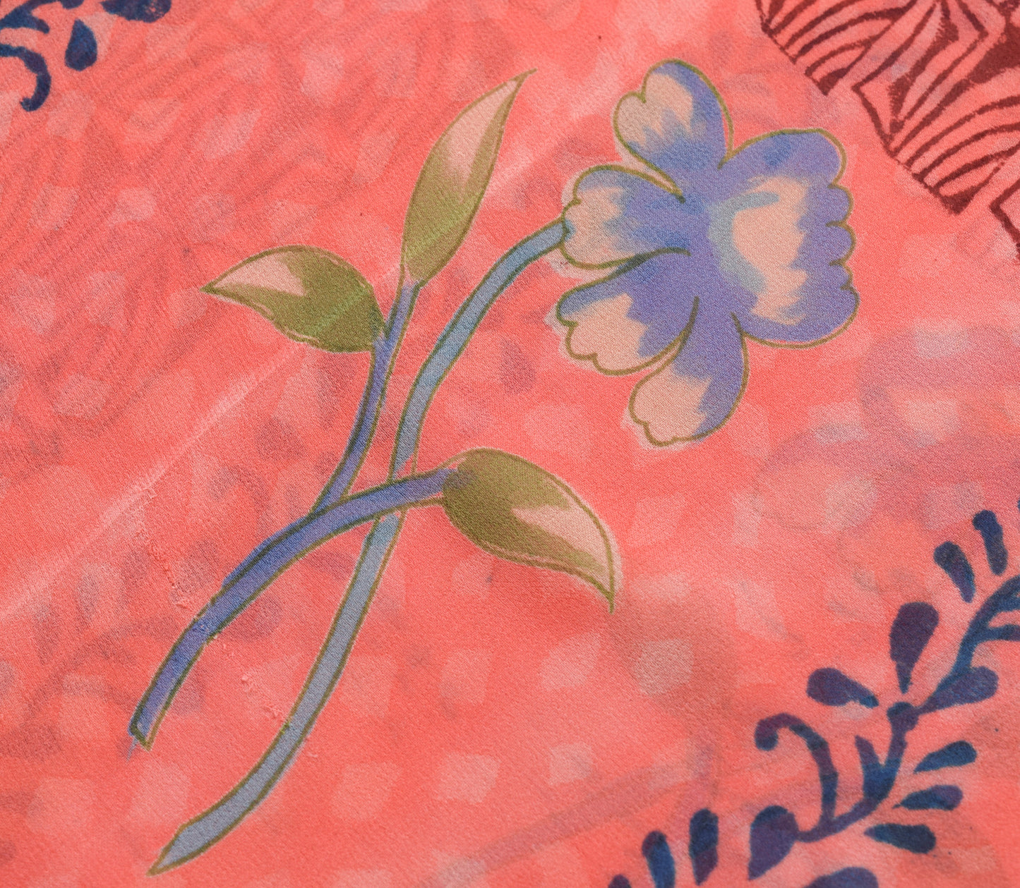 Sushila Vintage Peach Saree 100% Pure Georgette Silk Floral Printed Craft Fabric