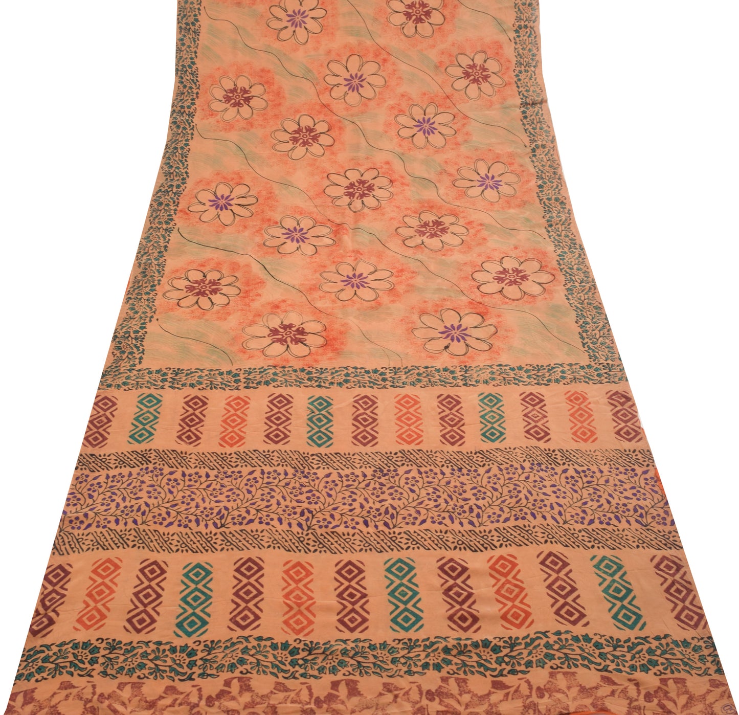 Sushila Vintage Saree 100% Pure Georgette Silk Printed Floral Craft Fabric