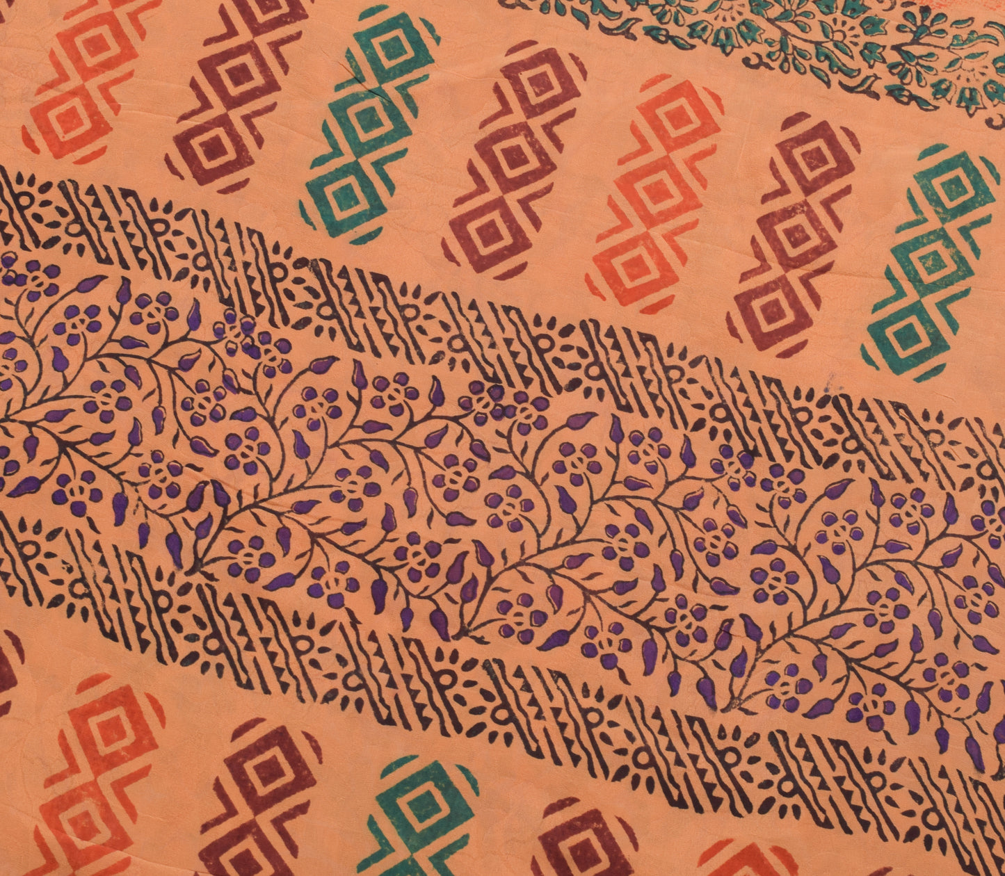 Sushila Vintage Saree 100% Pure Georgette Silk Printed Floral Craft Fabric