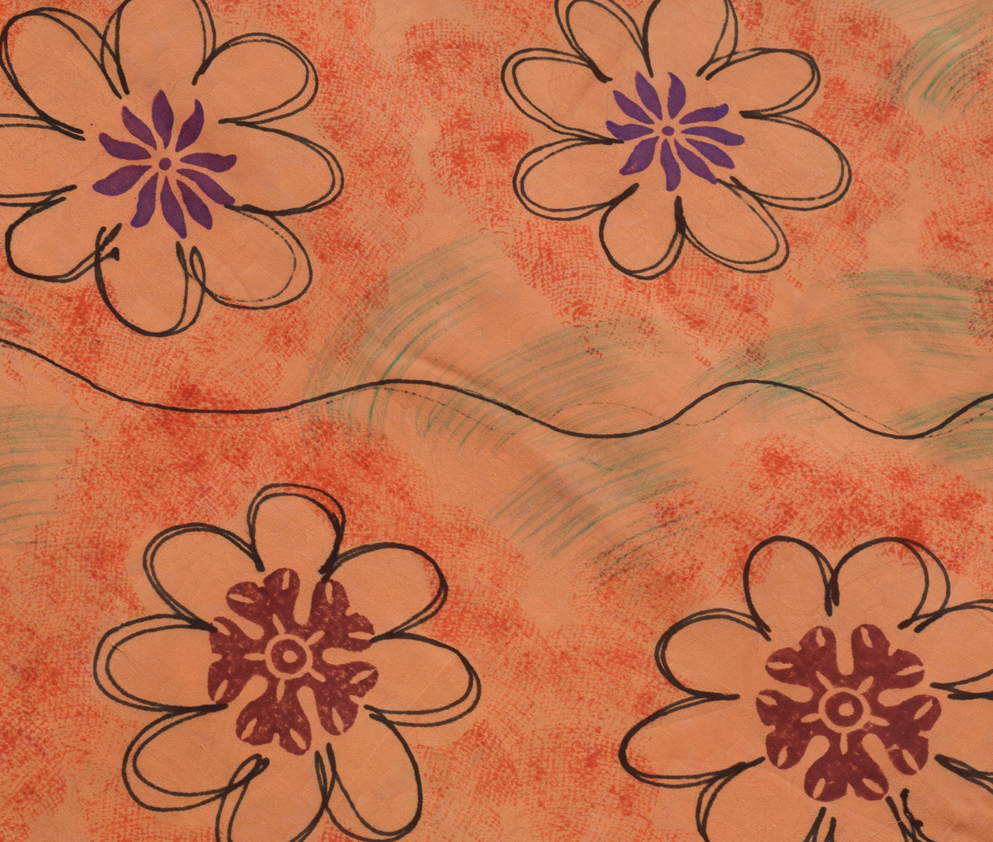 Sushila Vintage Saree 100% Pure Georgette Silk Printed Floral Craft Fabric