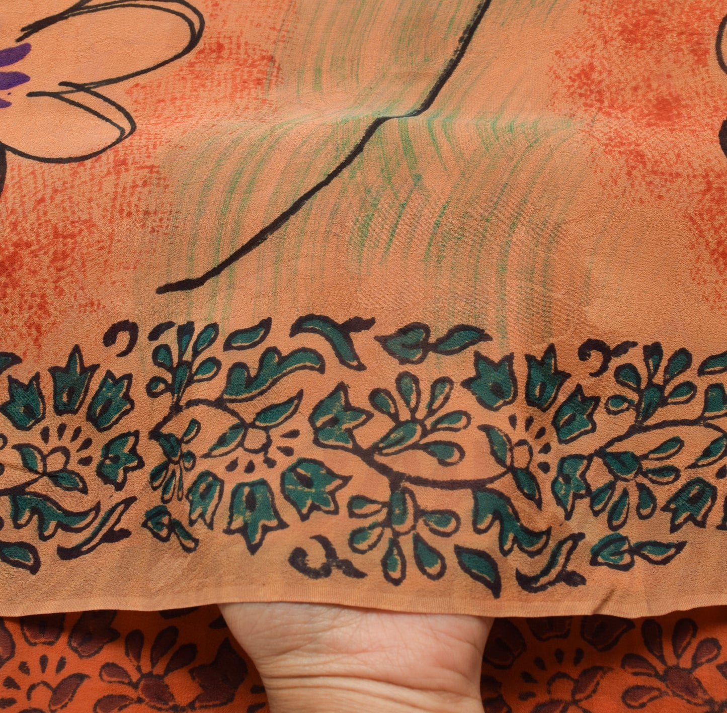 Sushila Vintage Saree 100% Pure Georgette Silk Printed Floral Craft Fabric