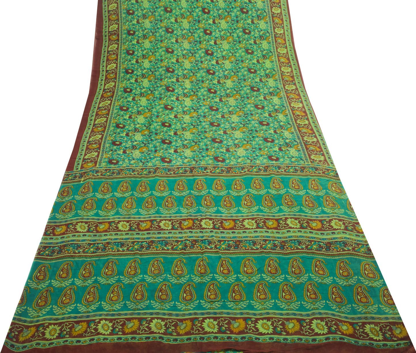 Sushila Vintage Teal Green Saree 100% Pure Georgette Silk Printed Craft Fabric