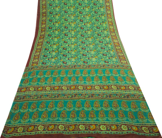 Sushila Vintage Teal Green Saree 100% Pure Georgette Silk Printed Craft Fabric