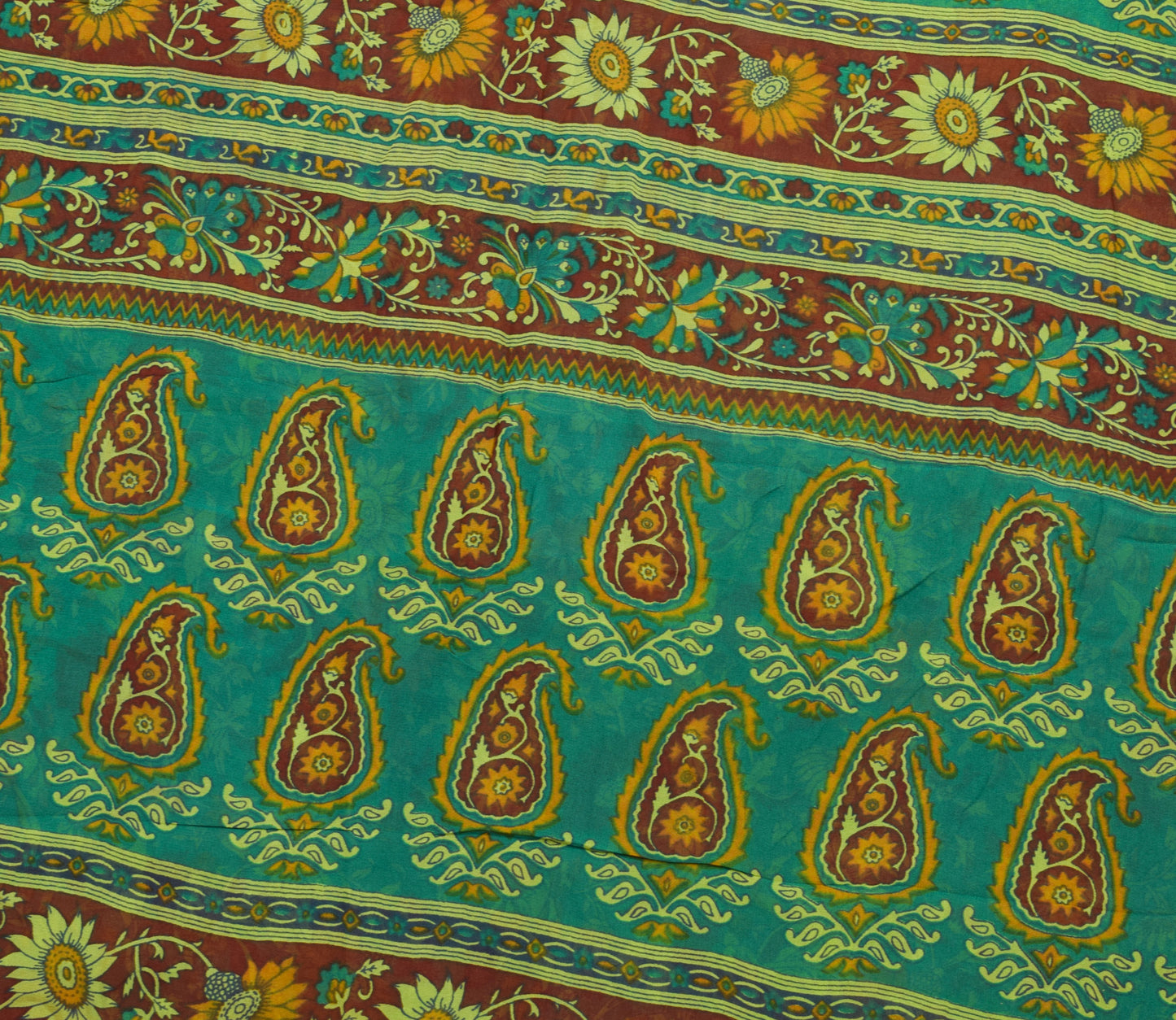 Sushila Vintage Teal Green Saree 100% Pure Georgette Silk Printed Craft Fabric