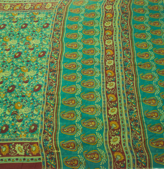 Sushila Vintage Teal Green Saree 100% Pure Georgette Silk Printed Craft Fabric