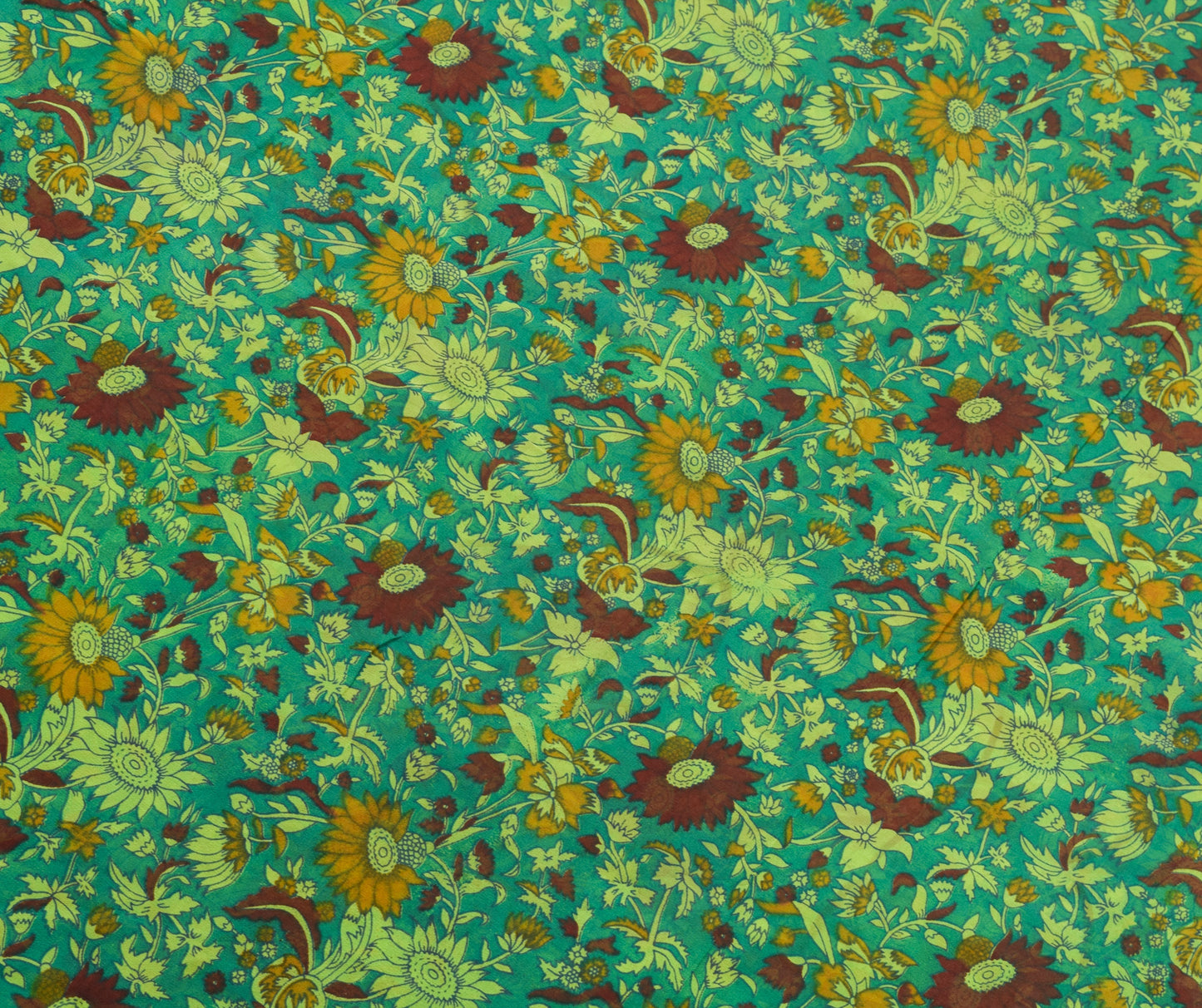 Sushila Vintage Teal Green Saree 100% Pure Georgette Silk Printed Craft Fabric