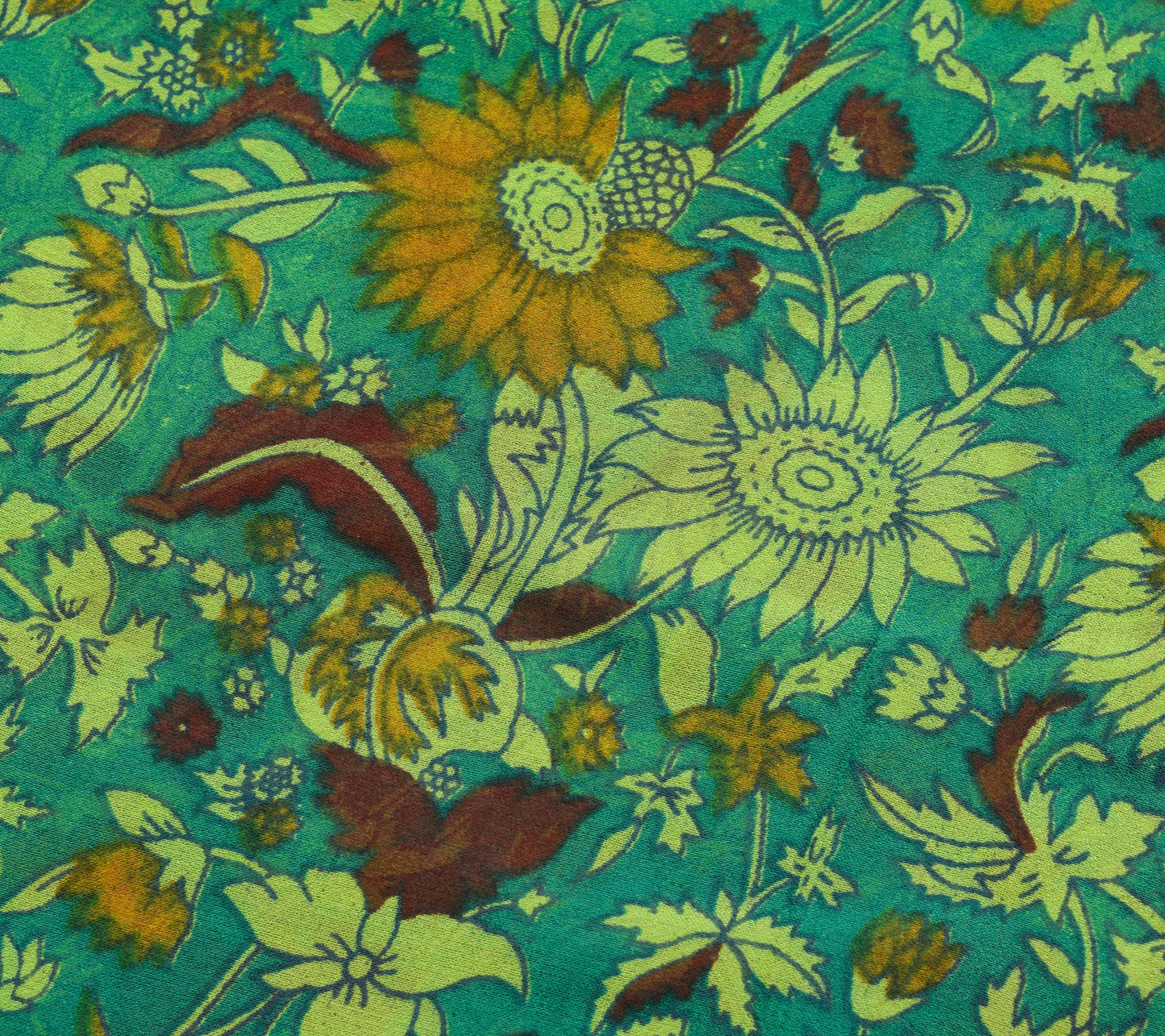 Sushila Vintage Teal Green Saree 100% Pure Georgette Silk Printed Craft Fabric