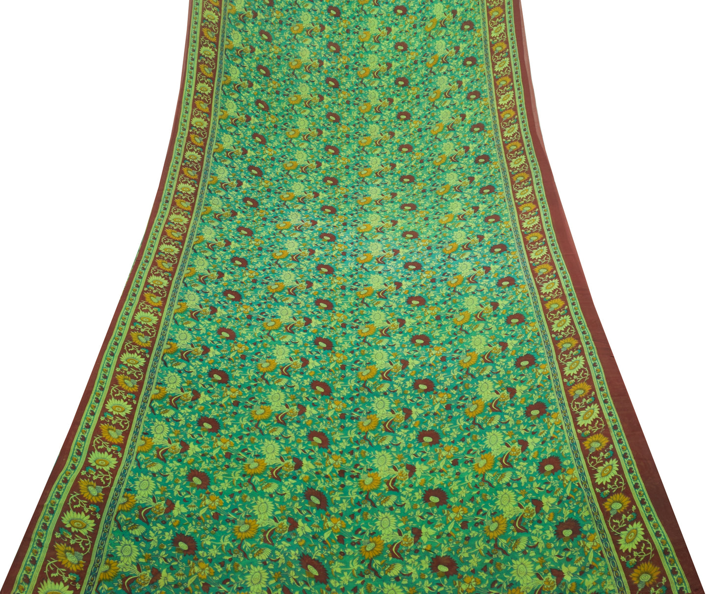 Sushila Vintage Teal Green Saree 100% Pure Georgette Silk Printed Craft Fabric