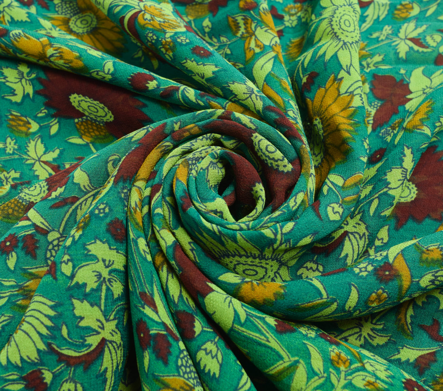 Sushila Vintage Teal Green Saree 100% Pure Georgette Silk Printed Craft Fabric