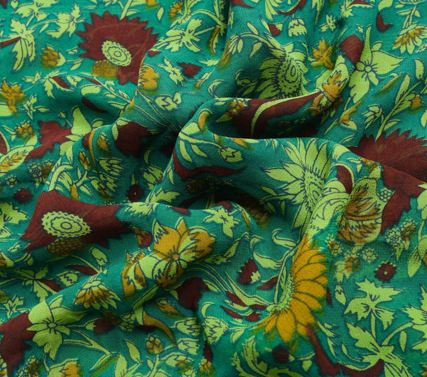 Sushila Vintage Teal Green Saree 100% Pure Georgette Silk Printed Craft Fabric