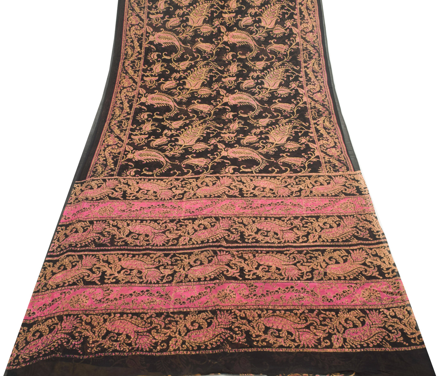 Sushila Vintage Saree 100% Pure Georgette Silk Printed Black Indian Craft Fabric