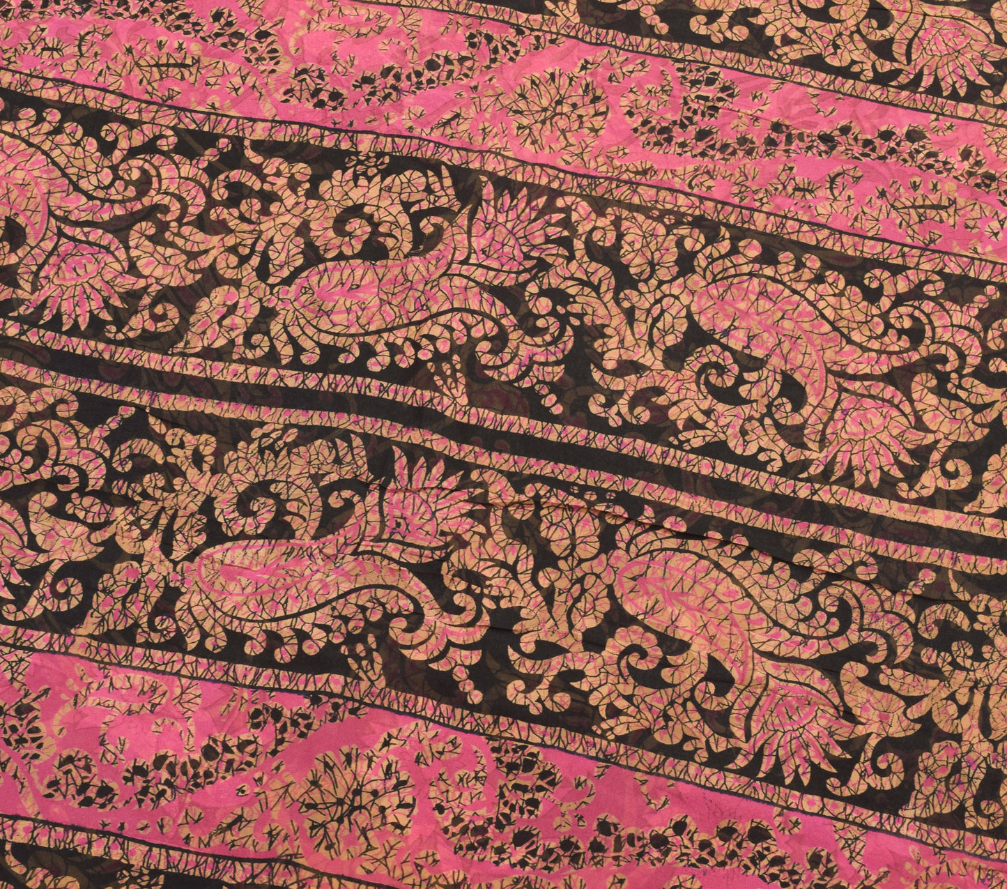 Sushila Vintage Saree 100% Pure Georgette Silk Printed Black Indian Craft Fabric