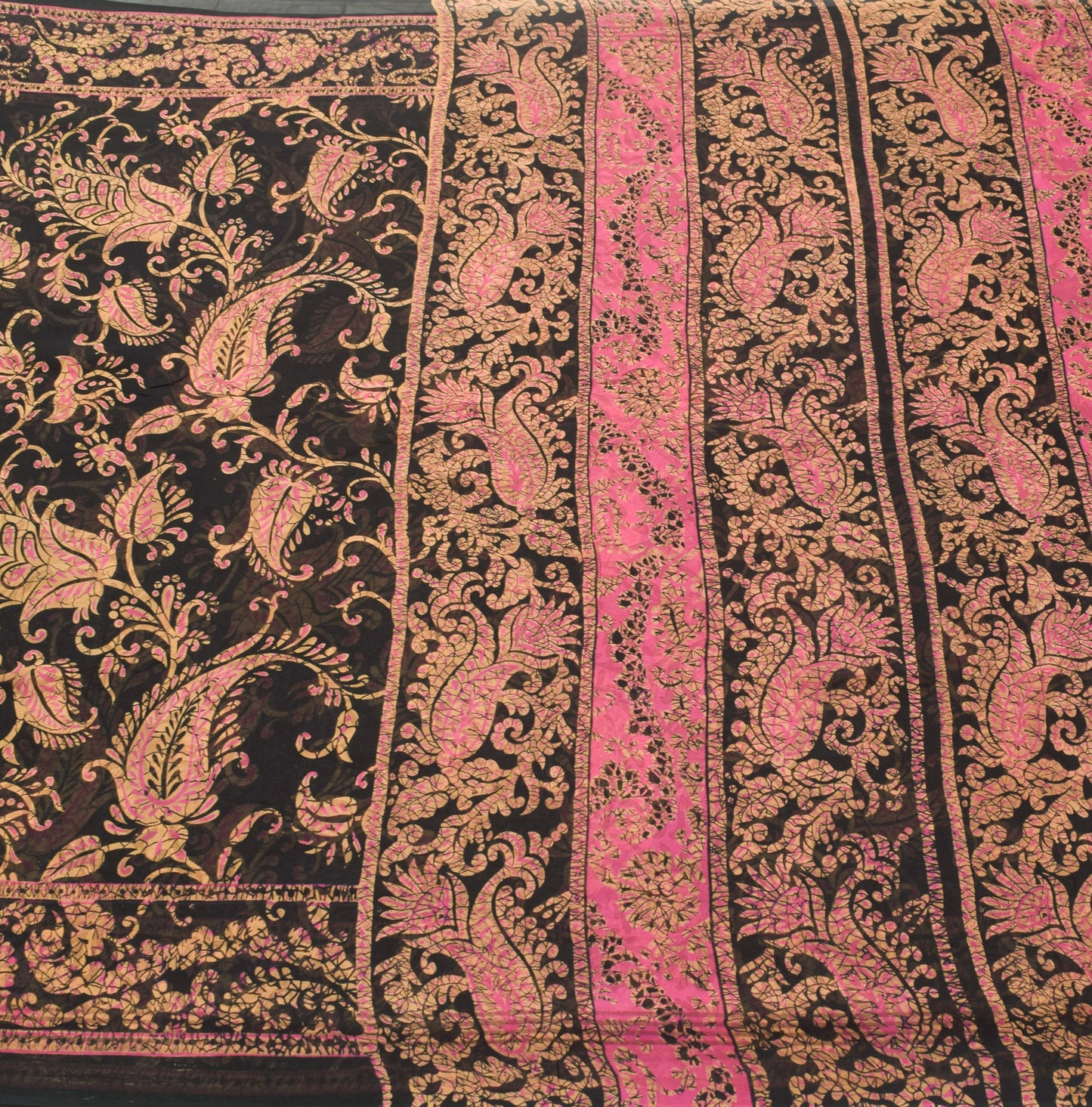 Sushila Vintage Saree 100% Pure Georgette Silk Printed Black Indian Craft Fabric