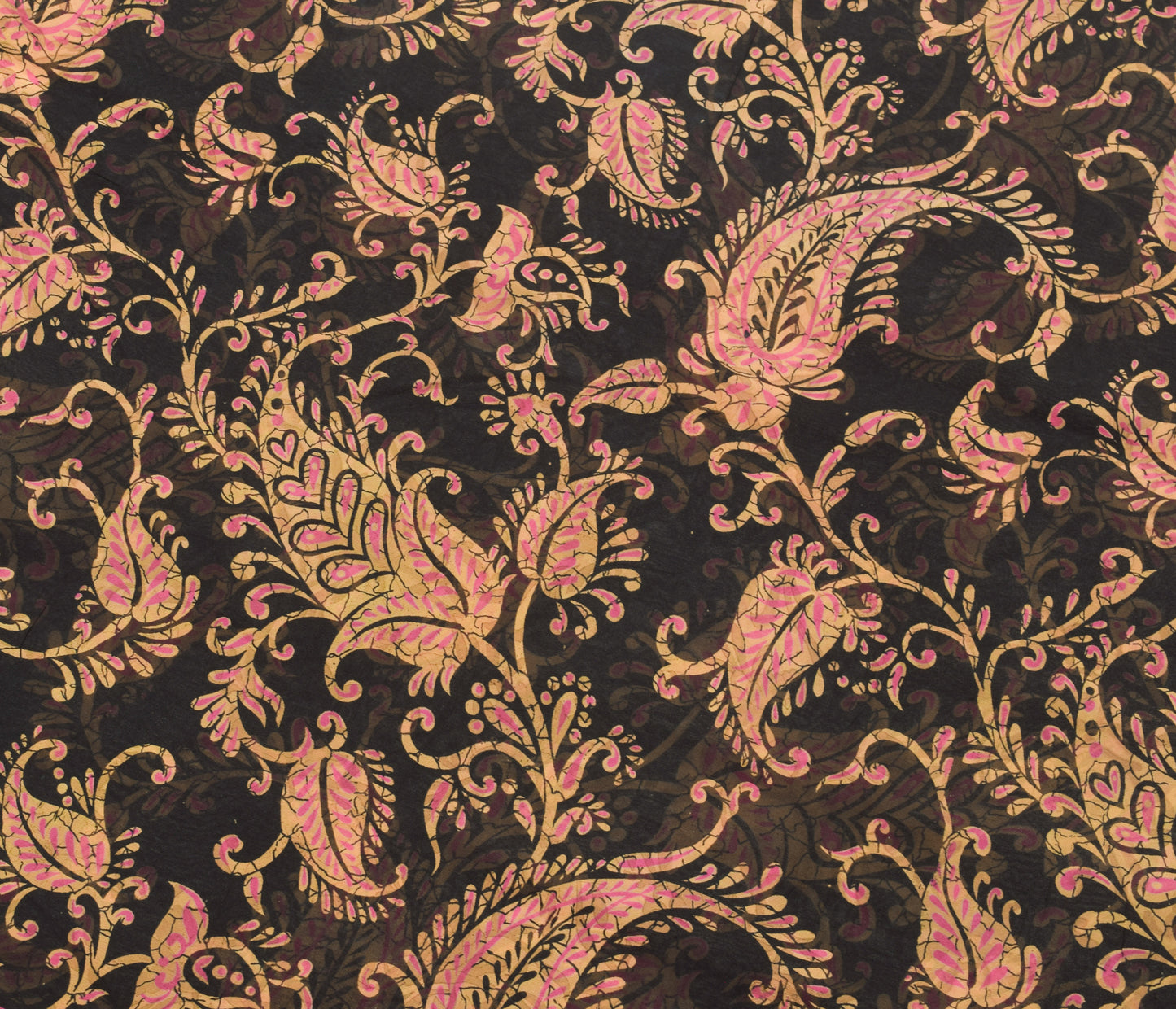 Sushila Vintage Saree 100% Pure Georgette Silk Printed Black Indian Craft Fabric