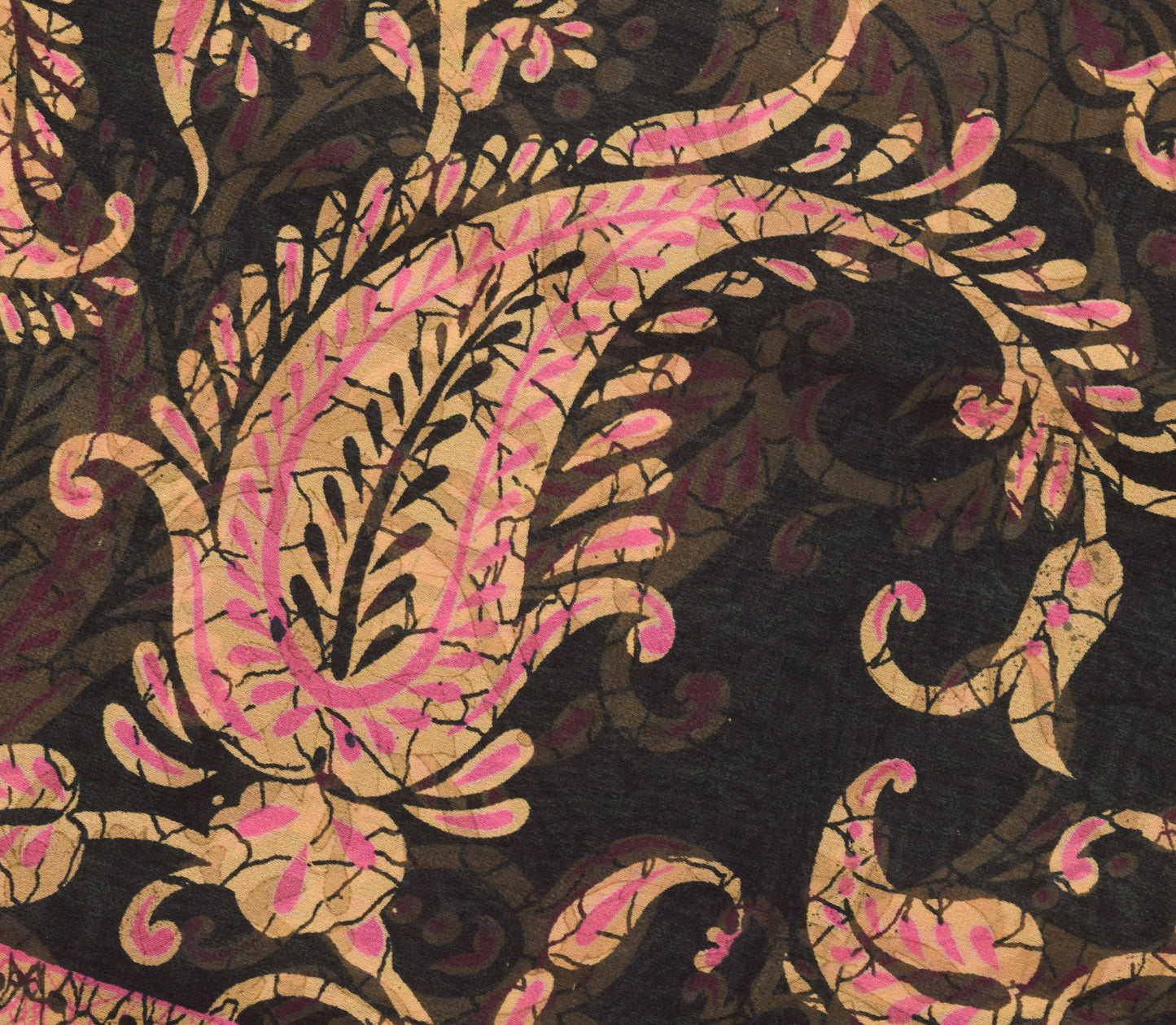 Sushila Vintage Saree 100% Pure Georgette Silk Printed Black Indian Craft Fabric