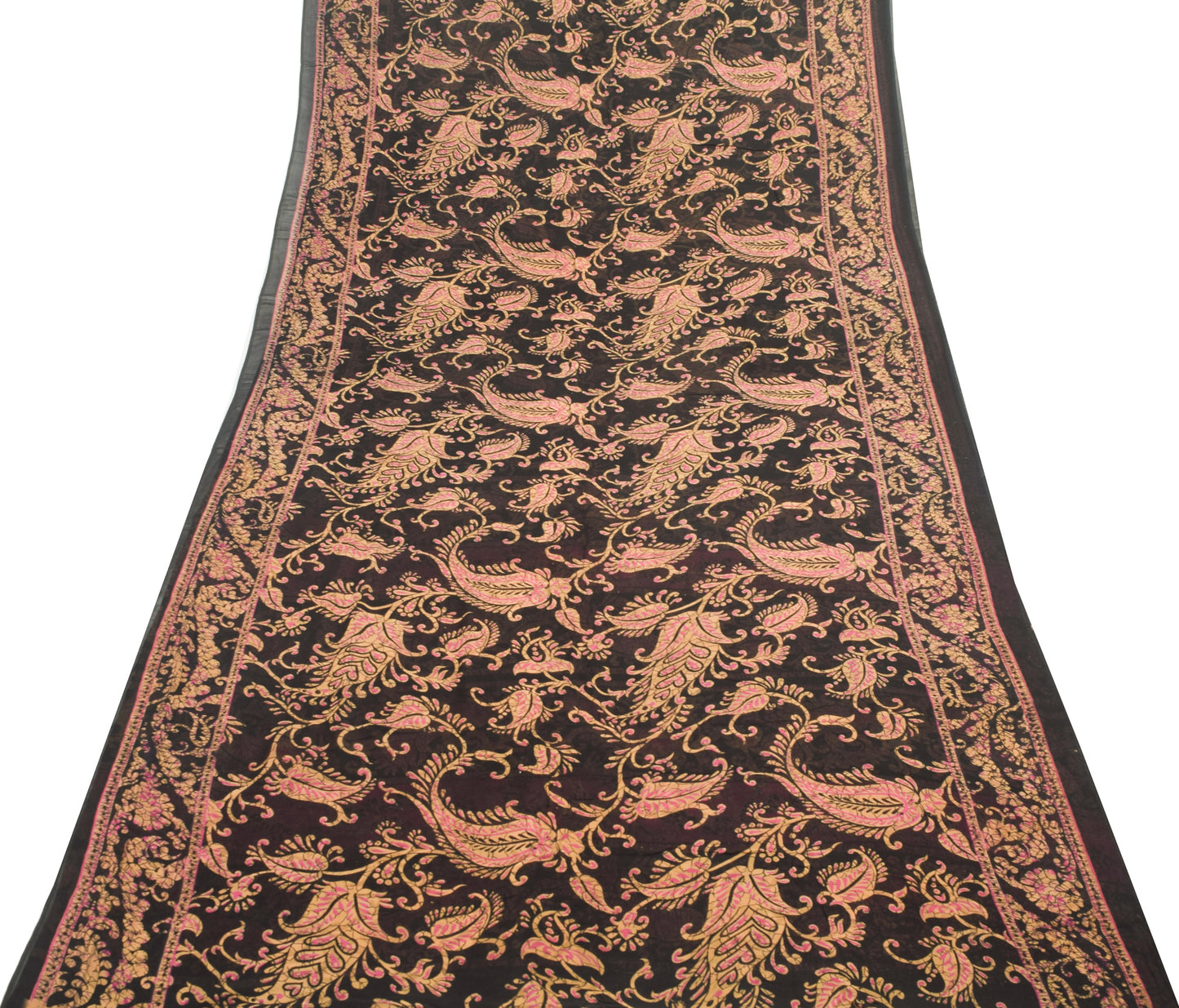 Sushila Vintage Saree 100% Pure Georgette Silk Printed Black Indian Craft Fabric