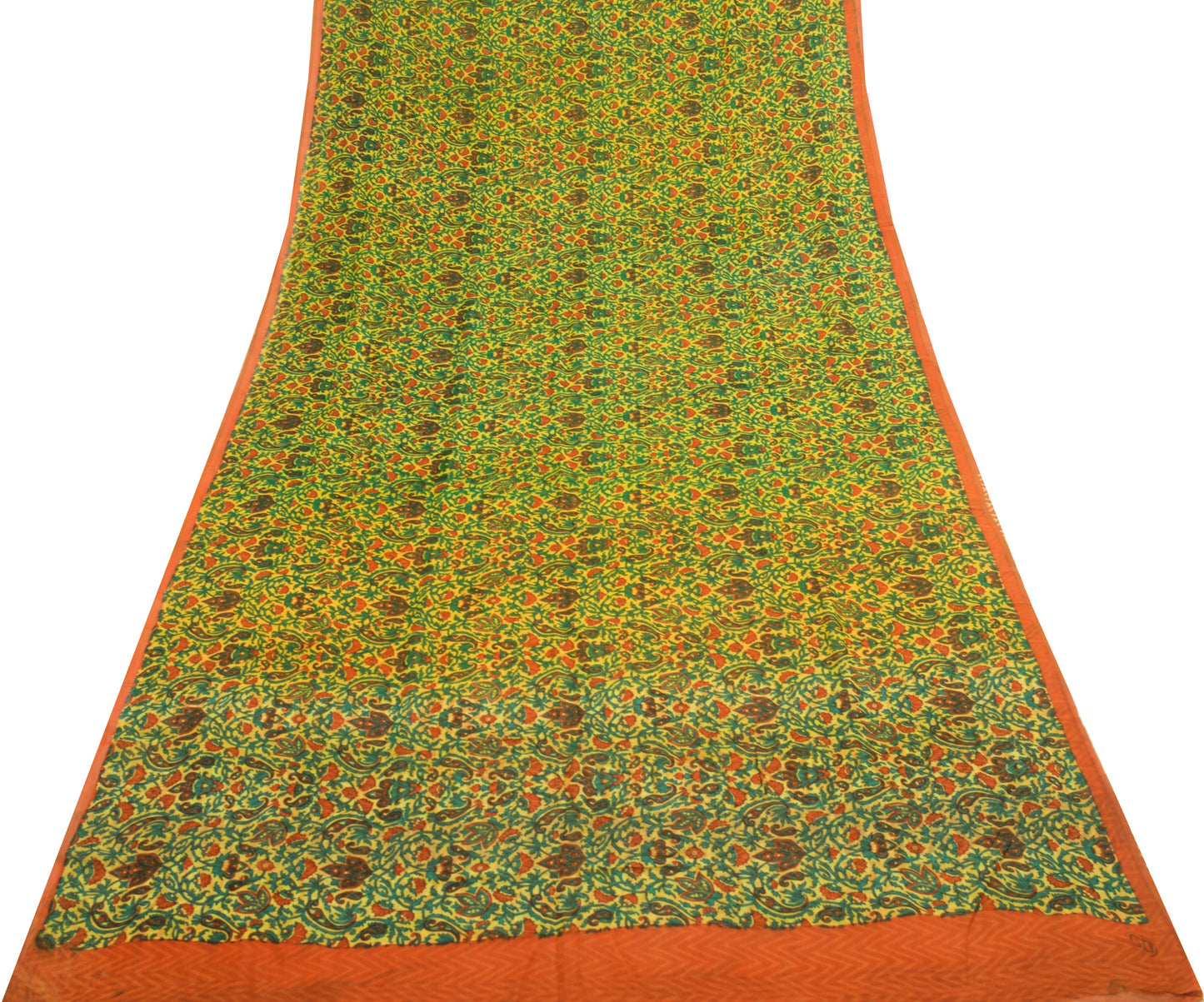 Sushila Vintage Yellow Floral Saree 100%Pure Georgette Silk Printed Craft Fabric