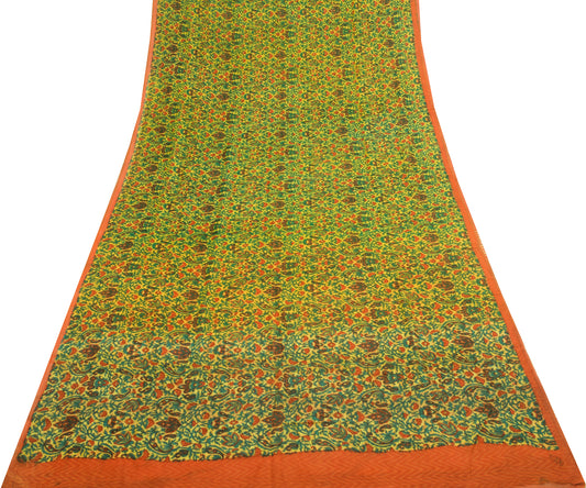Sushila Vintage Yellow Floral Saree 100%Pure Georgette Silk Printed Craft Fabric