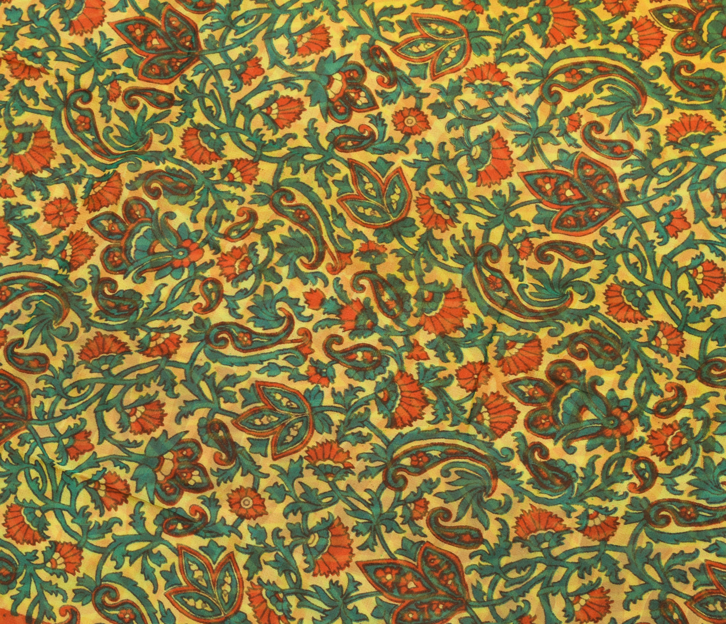 Sushila Vintage Yellow Floral Saree 100%Pure Georgette Silk Printed Craft Fabric