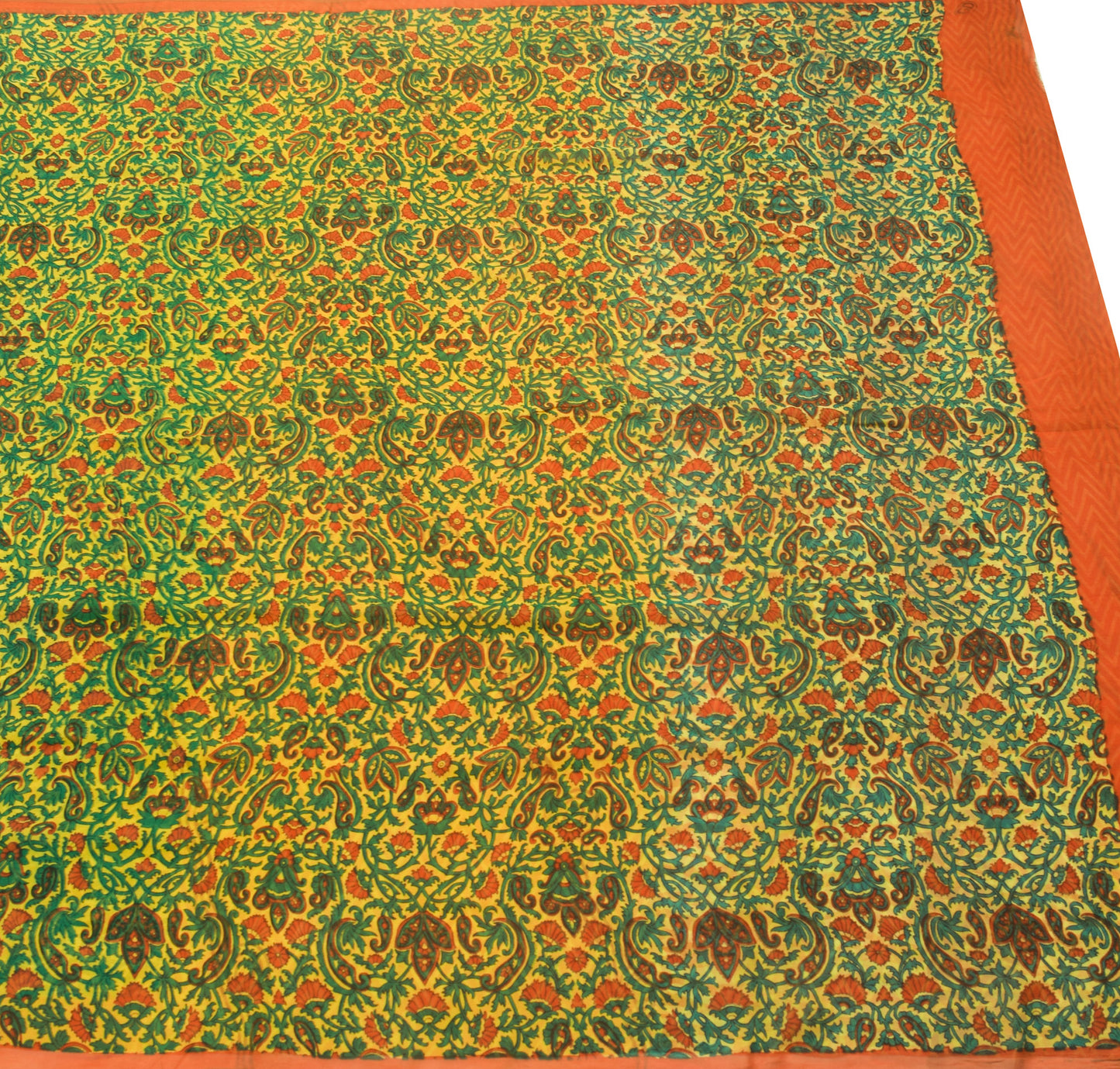 Sushila Vintage Yellow Floral Saree 100%Pure Georgette Silk Printed Craft Fabric