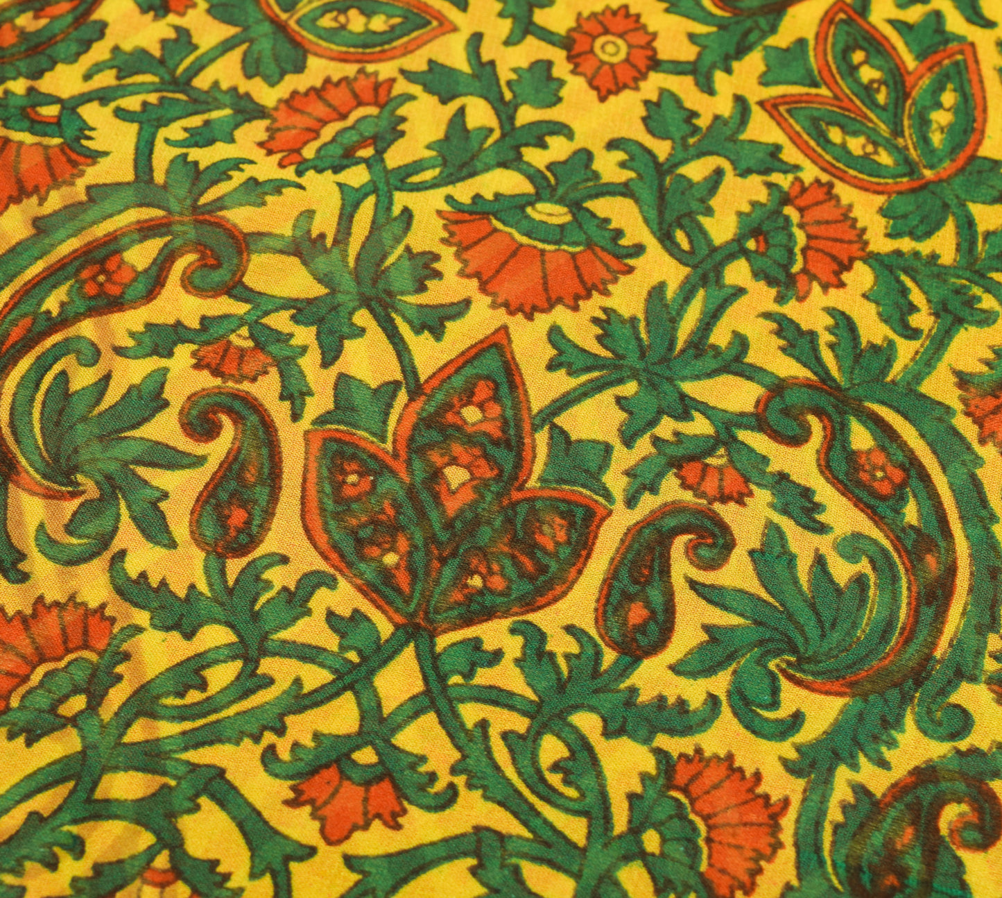 Sushila Vintage Yellow Floral Saree 100%Pure Georgette Silk Printed Craft Fabric