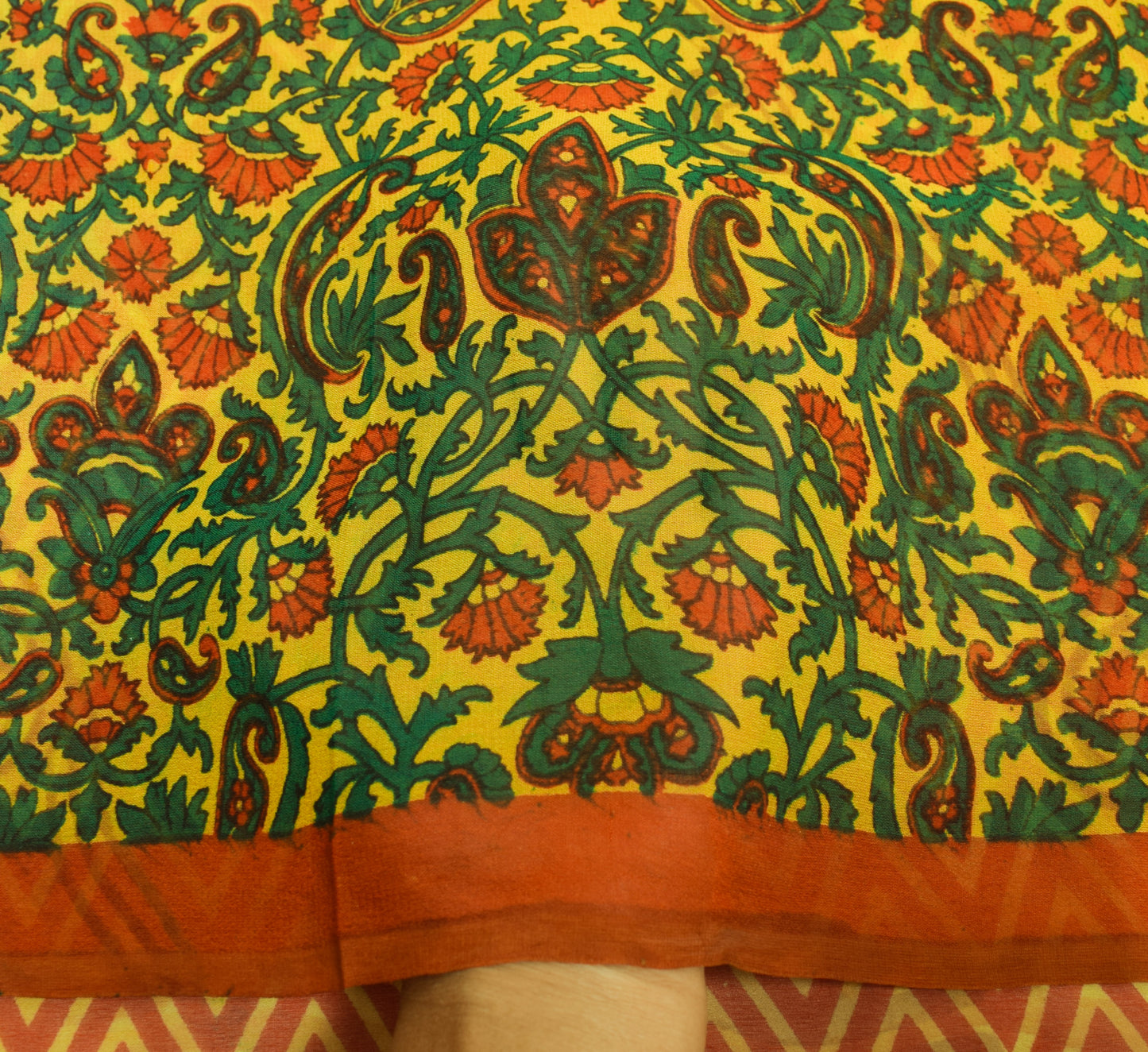 Sushila Vintage Yellow Floral Saree 100%Pure Georgette Silk Printed Craft Fabric