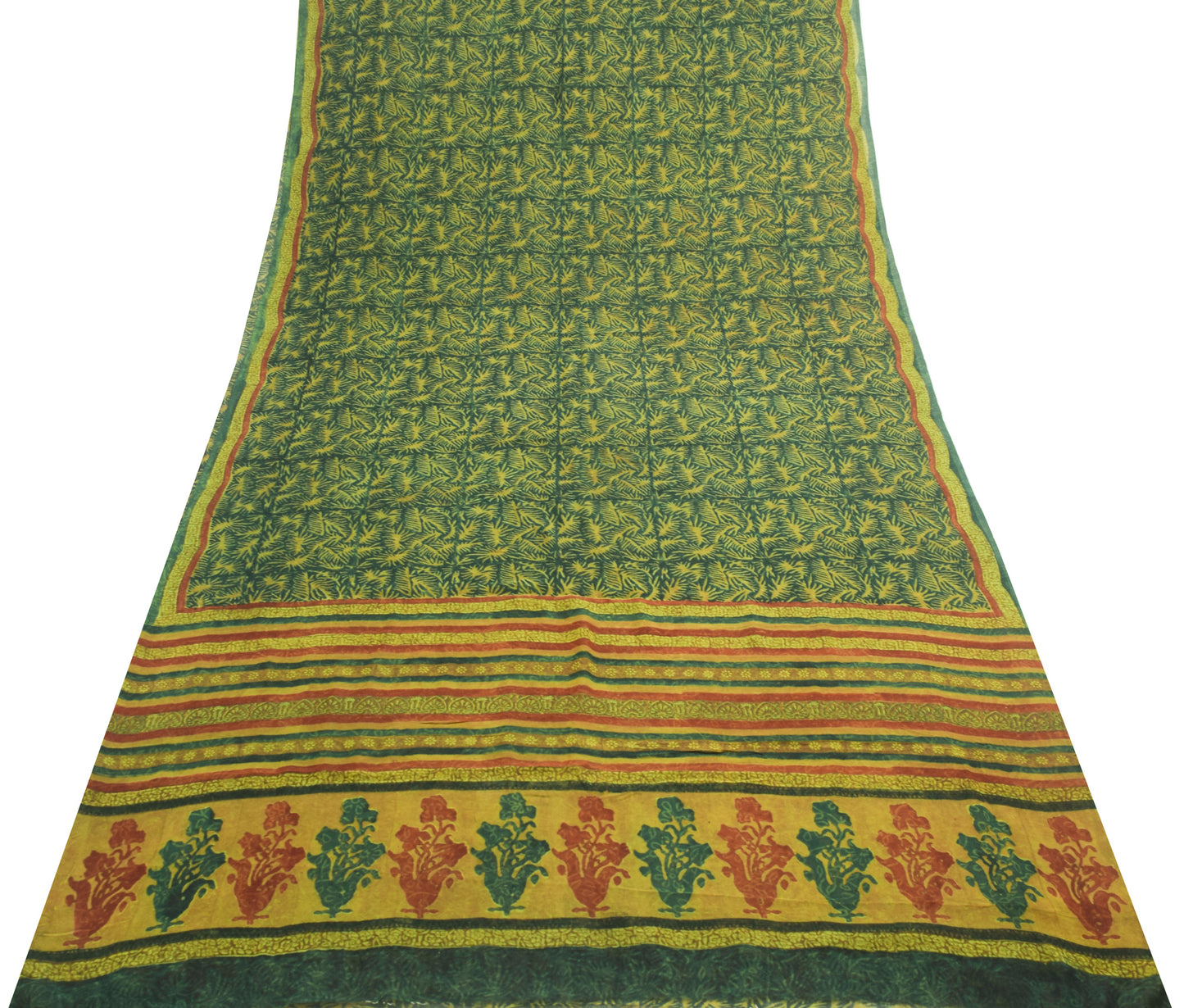 Sushila Vintage Dark Green Saree 100% Pure Georgette Silk Printed Craft Fabric