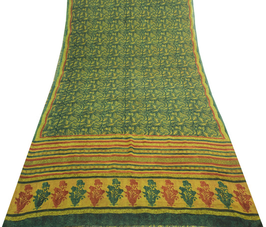 Sushila Vintage Dark Green Saree 100% Pure Georgette Silk Printed Craft Fabric