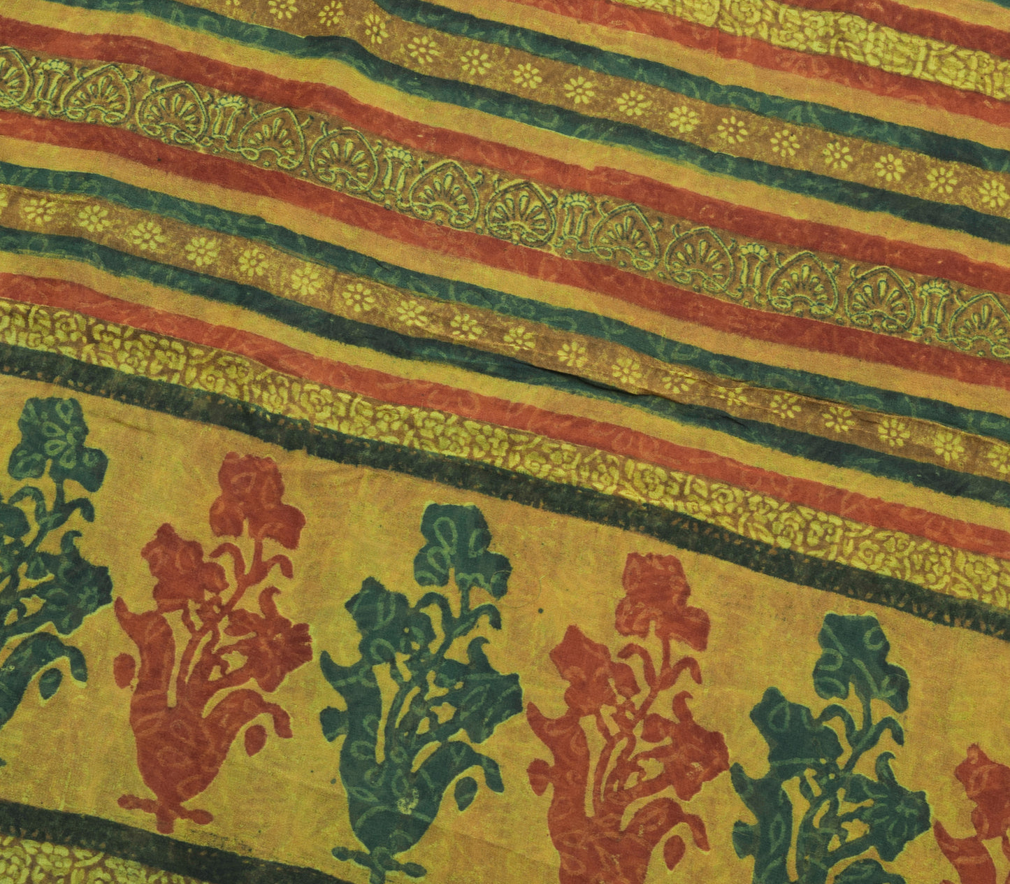 Sushila Vintage Dark Green Saree 100% Pure Georgette Silk Printed Craft Fabric