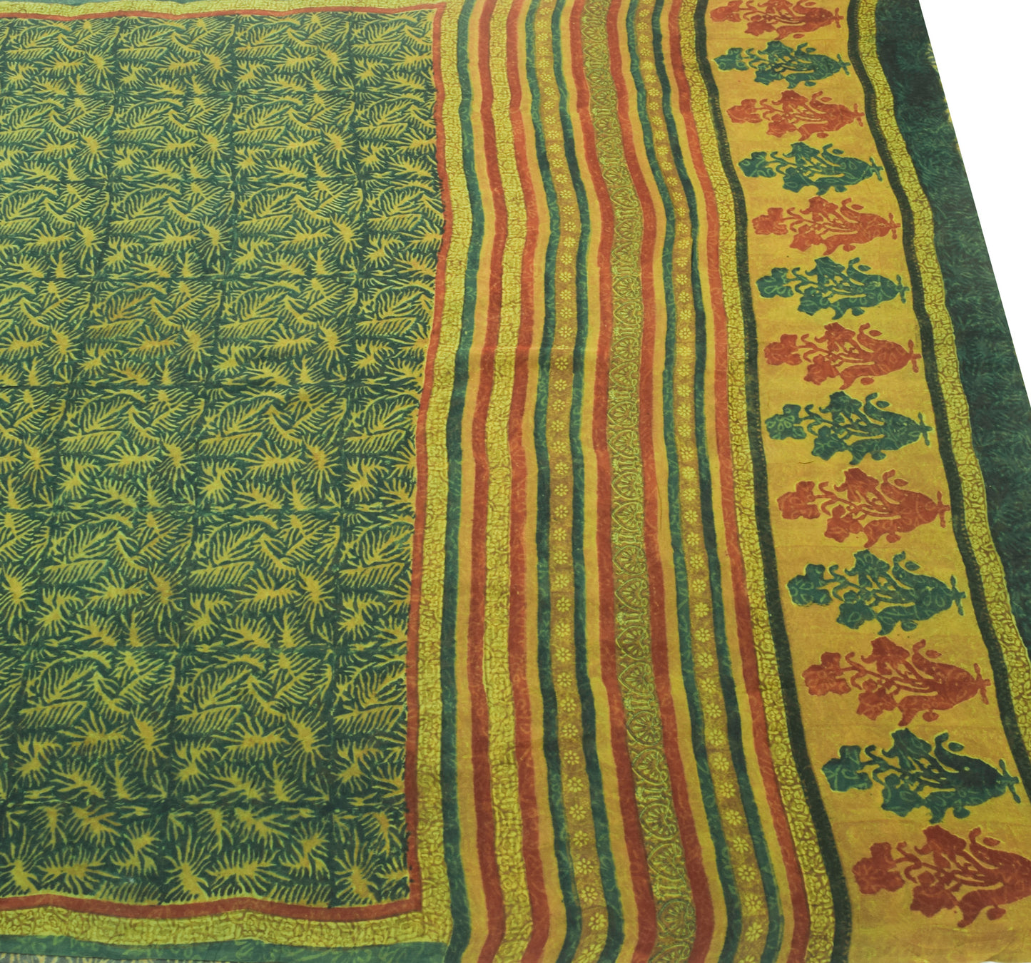 Sushila Vintage Dark Green Saree 100% Pure Georgette Silk Printed Craft Fabric