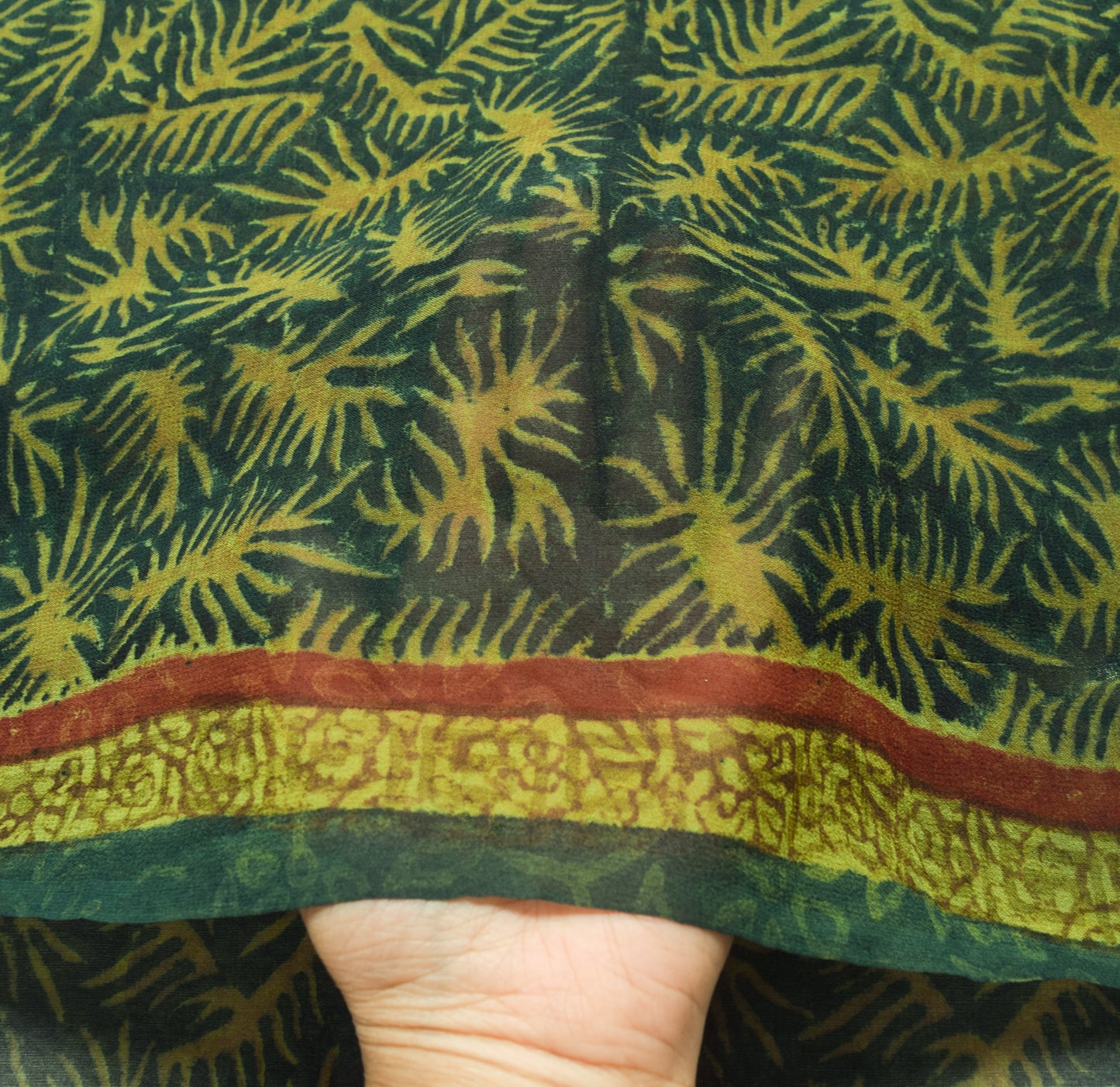 Sushila Vintage Dark Green Saree 100% Pure Georgette Silk Printed Craft Fabric