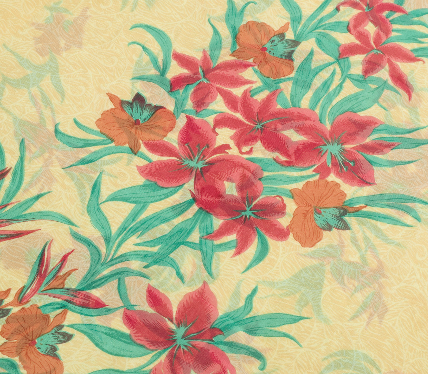 Sushila Vintage Saree 100% Pure Georgette Silk Printed Cream Floral Craft Fabric