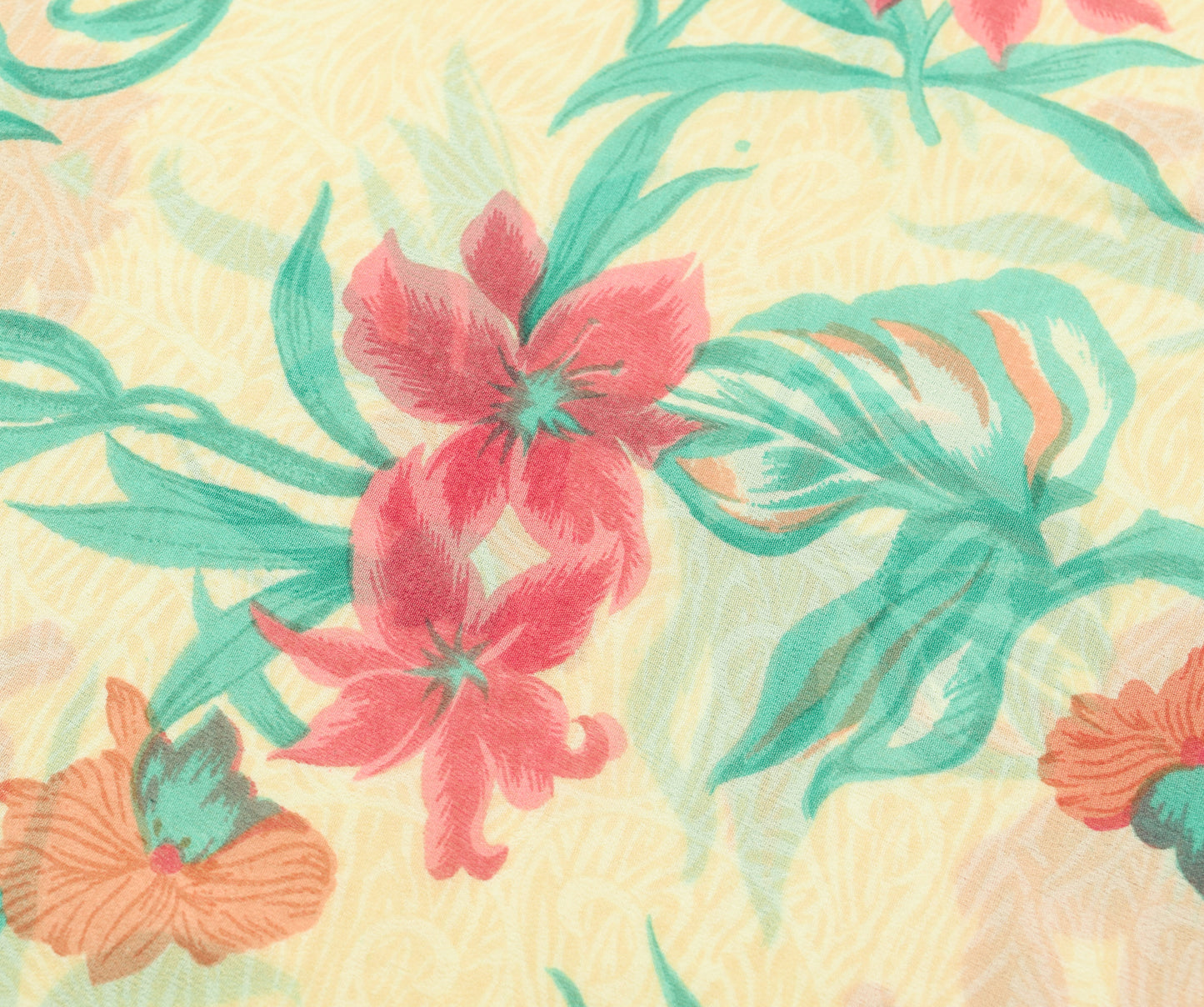 Sushila Vintage Saree 100% Pure Georgette Silk Printed Cream Floral Craft Fabric