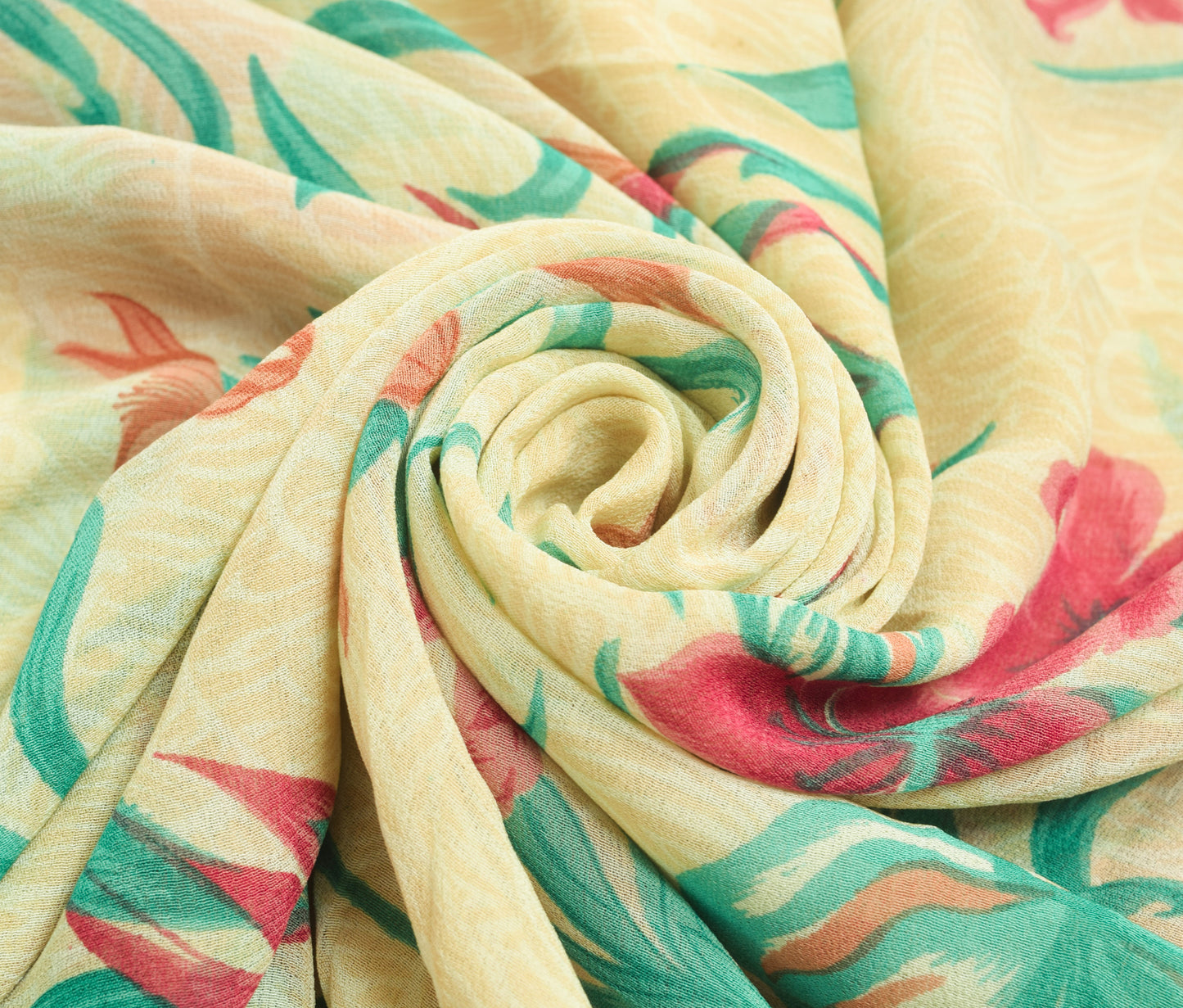 Sushila Vintage Saree 100% Pure Georgette Silk Printed Cream Floral Craft Fabric