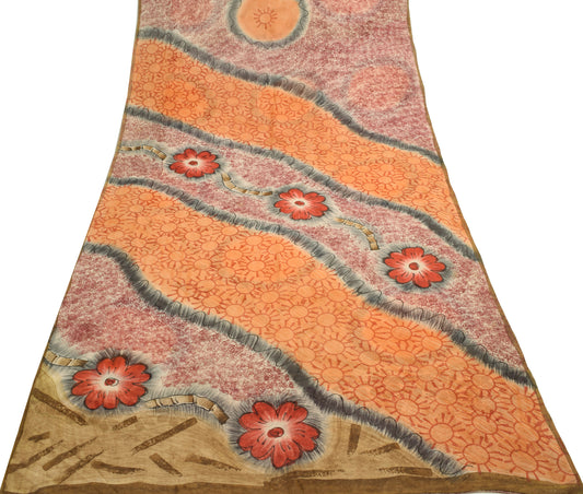 Sushila Vintage Saree 100% Pure Georgette Silk Printed Multi-Color Floral Fabric