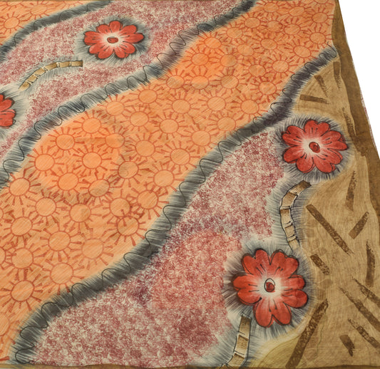 Sushila Vintage Saree 100% Pure Georgette Silk Printed Multi-Color Floral Fabric
