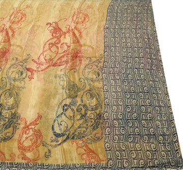 Sushila Vintage Light Brown Saree 100% Pure Georgette Silk Printed Craft Fabric