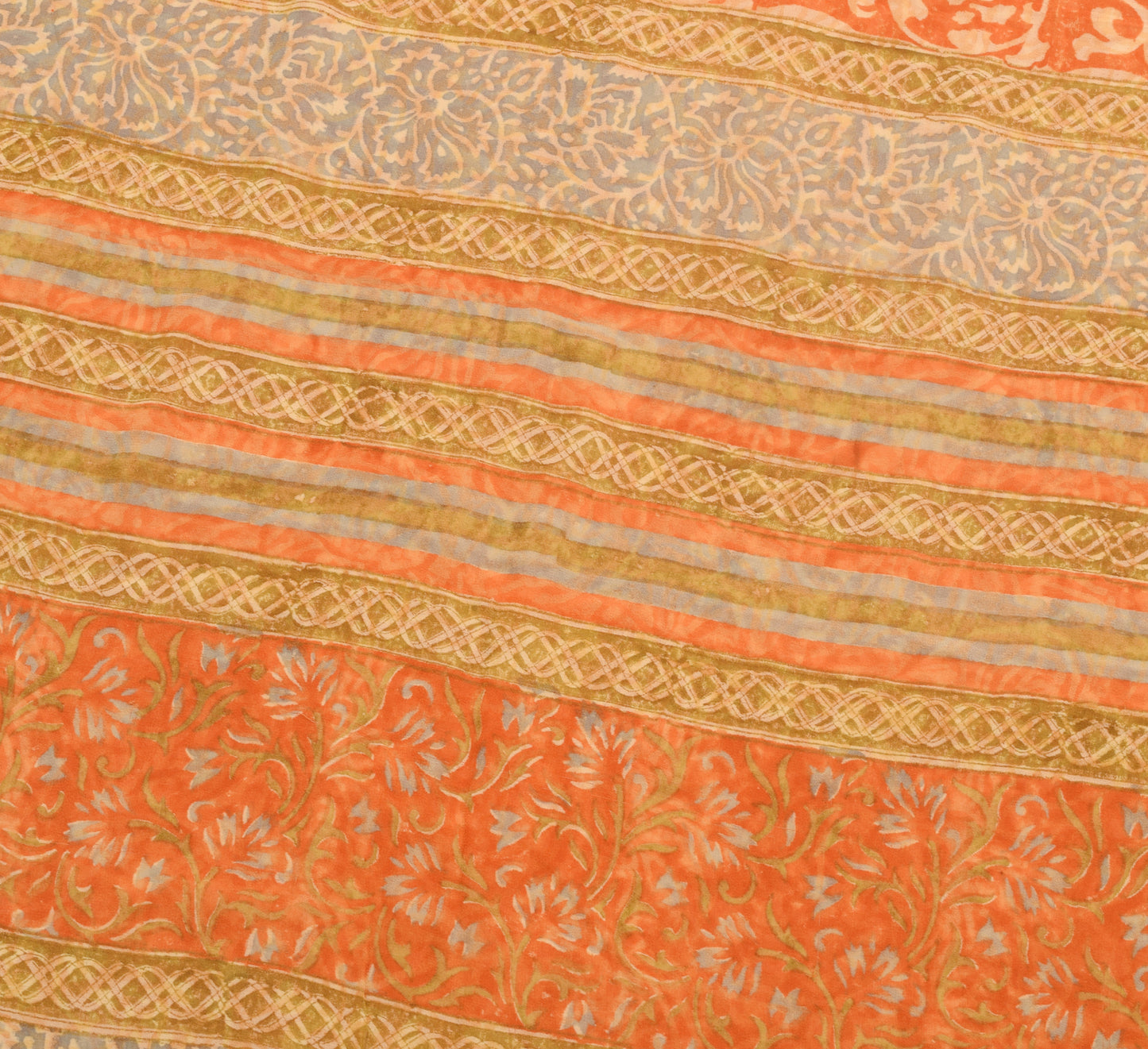 Sushila Vtg. Branded Orange Saree Pure Georgette Silk Hand Block Printed Fabric