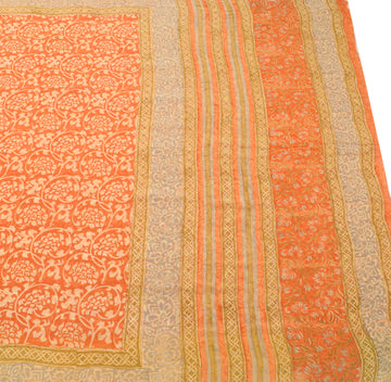 Sushila Vtg. Branded Orange Saree Pure Georgette Silk Hand Block Printed Fabric