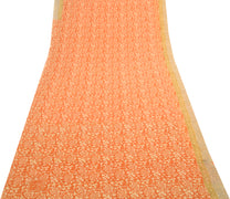 Sushila Vtg. Branded Orange Saree Pure Georgette Silk Hand Block Printed Fabric