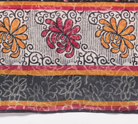 Sushila Vintage Black Saree 100% Pure Georgette Silk Printed Craft Floral Fabric