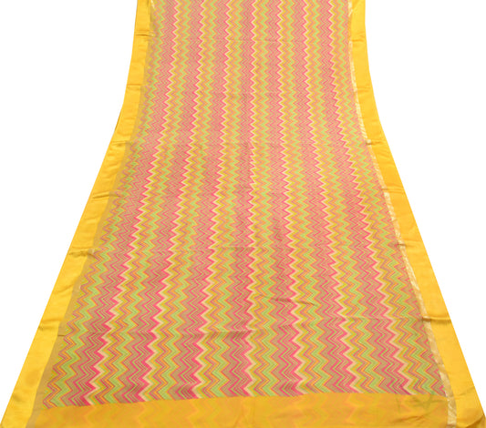 Sushila Vintage Multi-Color Branded Saree Georgette Silk Zig-Zag Printed Fabric