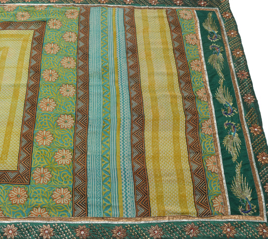 Sushila Vintage Saree Georgette Silk Multi-Color Hand Block Printed Craft Fabric