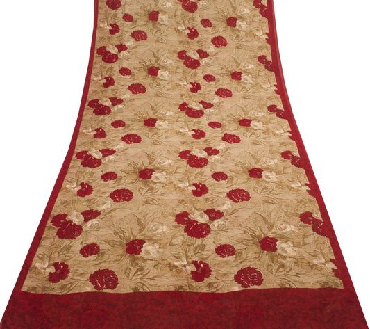 Sushila Vintage Saree 100% Pure Georgette Silk Printed Floral Decor Craft Fabric