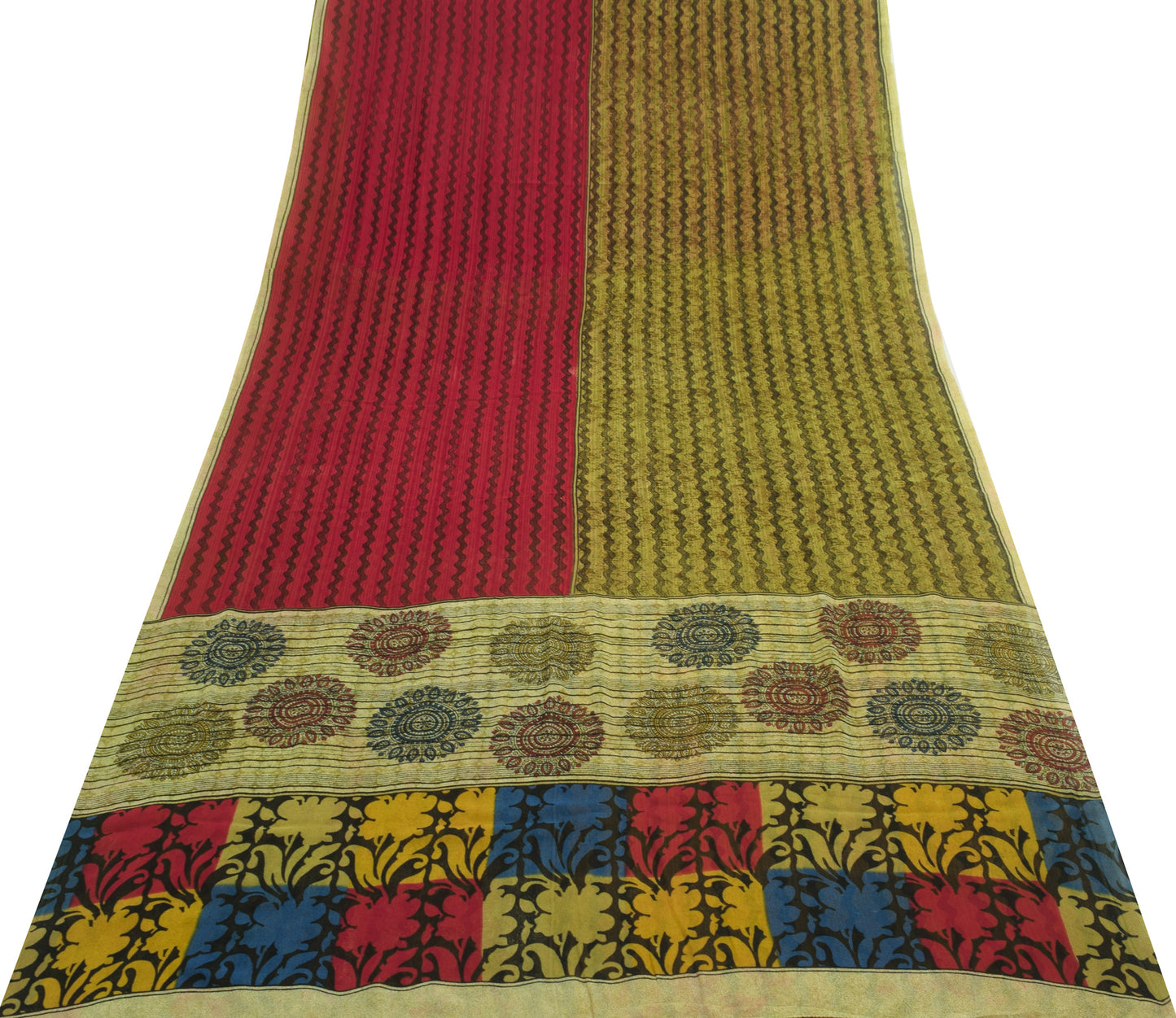 Sushila Vintage Saree 100% Pure Georgette Silk Laheriya Printed Craft Fabric