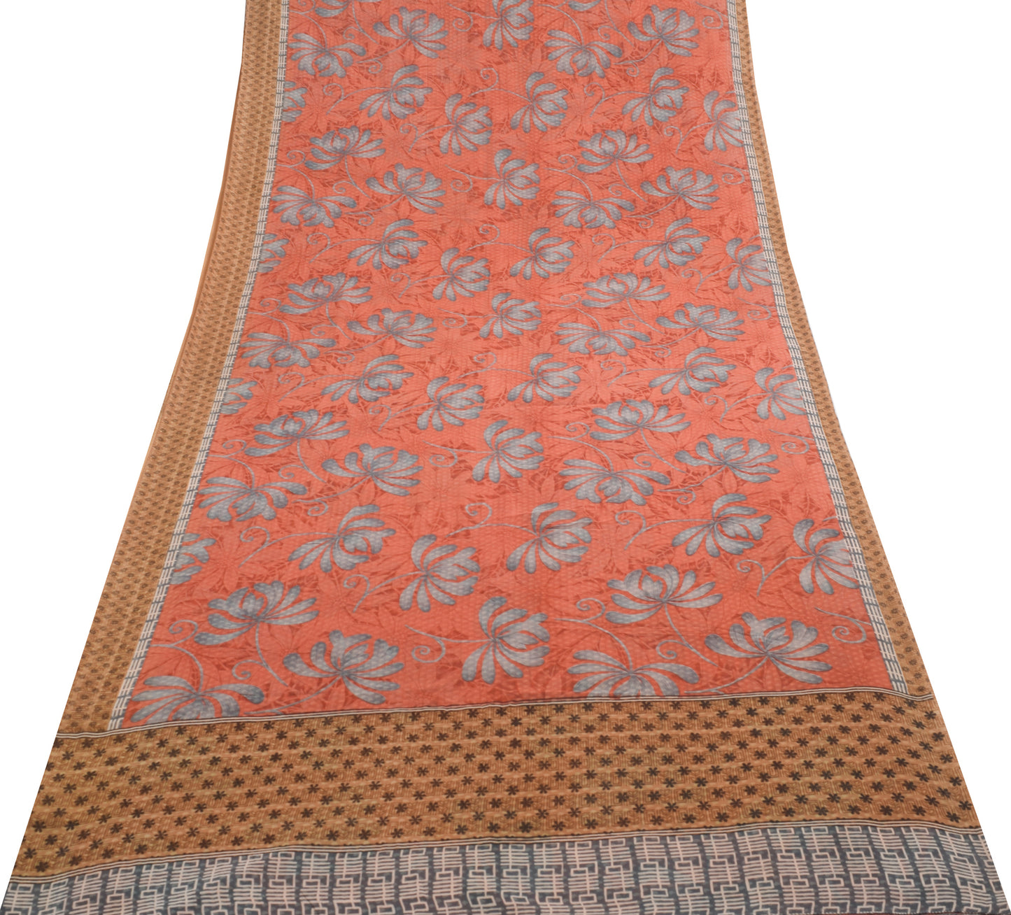 Sushila Vintage Saree Floral Indian 100%Pure Georgette Silk Printed Craft Fabric