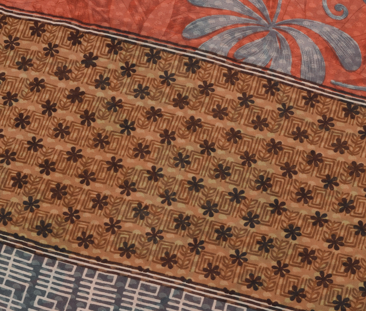 Sushila Vintage Saree Floral Indian 100%Pure Georgette Silk Printed Craft Fabric